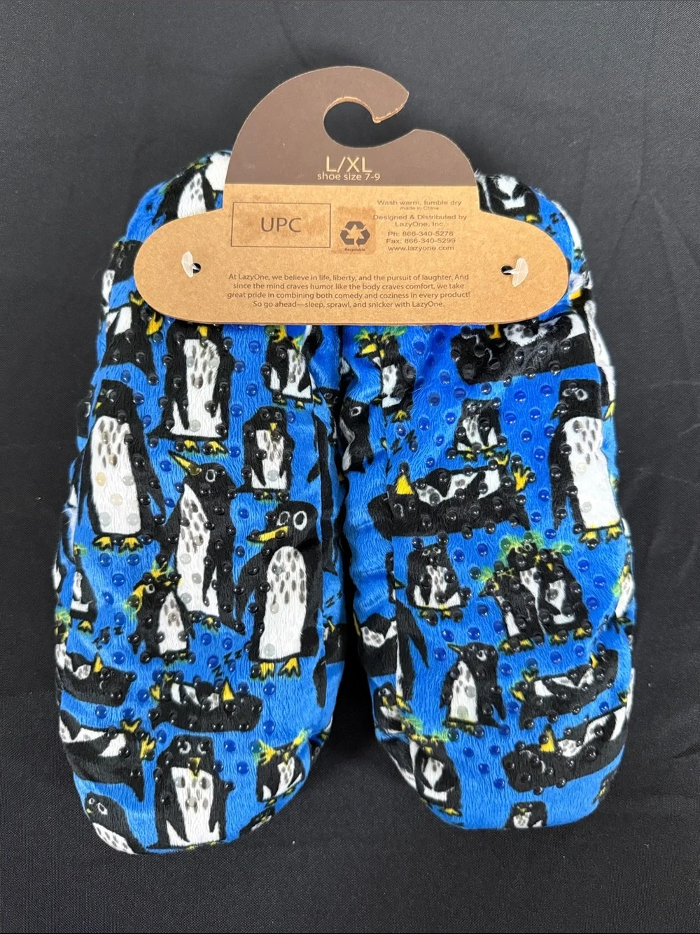 Lazy One Kids Blue Penguin Fuzzy Feet Slippers